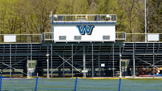 Field stands are seen at Westhill High School in Syracuse, New York.
