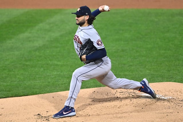 Nov 1, 2022; Philadelphia, PA, USA; Houston Astros starting pitcher Lance McCullers Jr. (43) pitches against the Philadelphia Phillies in the first inning during game three of the 2022 World Series at Citizens Bank Park. Mandatory Credit: Kyle Ross-USA TODAY Sports/File Photo