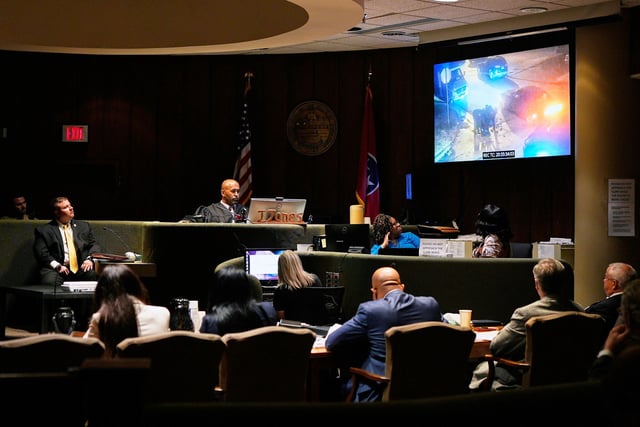 Tennessee Bureau of Investigations Special Agent Derek Miller, left, testified during the trial of three former Memphis police officers accused in the 2023 death of Tyre Nichols, in Memphis, Tennessee, on Wednesday.