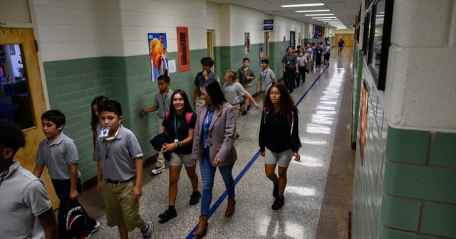 Bonham Middle School students walk between classes Wednesday, Sept. 13, 2023 in Odessa.