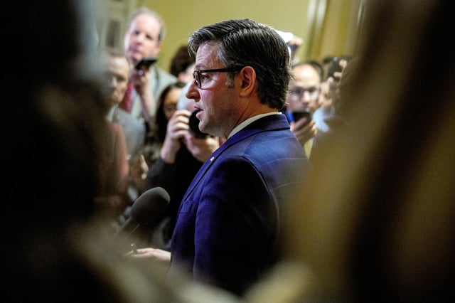 House Speaker Mike Johnson at the Capitol on April 10, 2025.