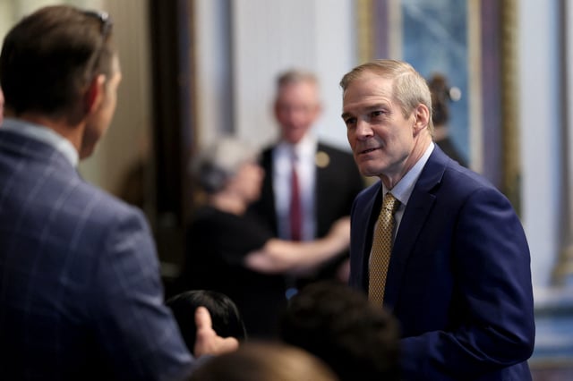 U.S. Representative Jim Jordan (R-OH) arrives to attend Kash Patel sworn in as FBI director on February 21, 2025.