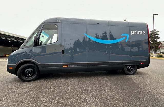 Amazon's electric delivery van has the acceleration, braking and ultra-quiet characteristics of many electric vehicles. (GeekWire Photo / Kurt Schlosser)