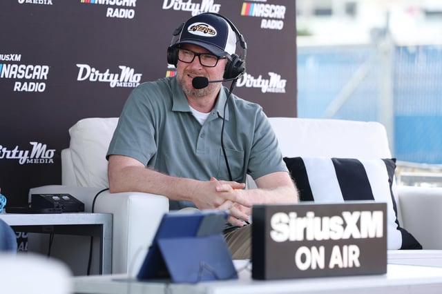 Dale Earnhardt Jr. speaks onstage as SiriusXM and Dirty Mo Media broadcast from Daytona Speedway for the 2025 Daytona 500 on February 13, 2025 in Daytona Beach, Florida.