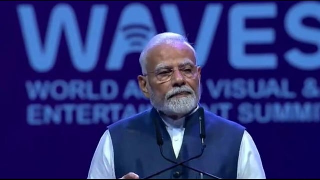 Prime Minister Narendra Modi at the World Audio Visual and Entertainment Summit (WAVES) in Mumbai. (Screengrab | X/Waves 2025)