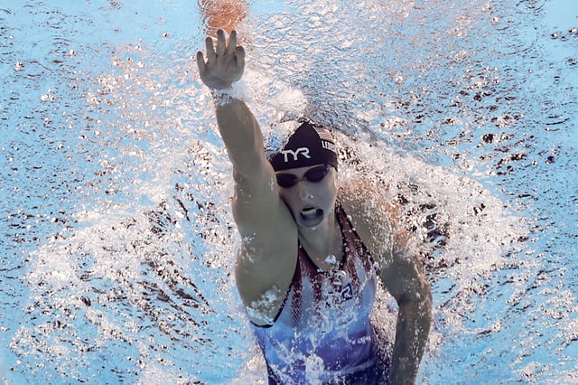 Paris 2024 Olympics - Swimming - Women's 800m Freestyle Final - Paris La Defense Arena, Nanterre, France - August 03, 2024. Katie Ledecky of United States in action. REUTERS/Marko Djurica