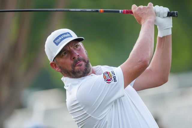 FT. WORTH, TX - MAY 26: Michael Block of the United States tees off from hole #10 during Round Two of the Charles Schwab Challenge at Colonial Country Club on May 26, 2023 in Ft. Worth, Texas.