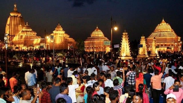 Digha Jagannath Temple illuminates with devotees attending in large numbers on its inauguration day in East Medinipur on Wednesday. (ANI)