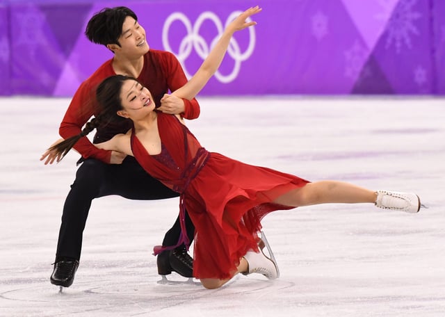 Maia and Alex Shibutani perform in the figure skating free dance event during the 2018 Pyeongchang Olympics.