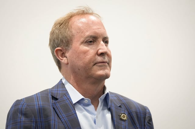Texas Attorney General Ken Paxton speaks at the headquarters of Texas Scorecard, a conservative think tank, in Leander, Texas on Tuesday, January 7, 2025.