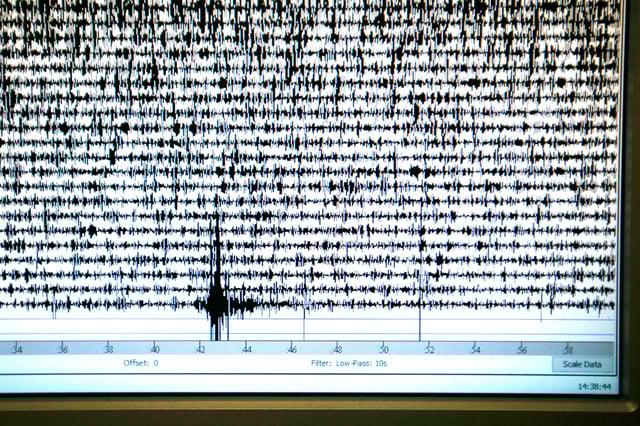 An earthquake shock registered by a seismograph.