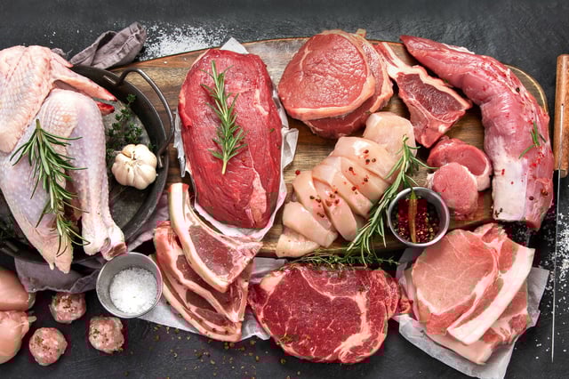 A stock image featuring various types of meat.