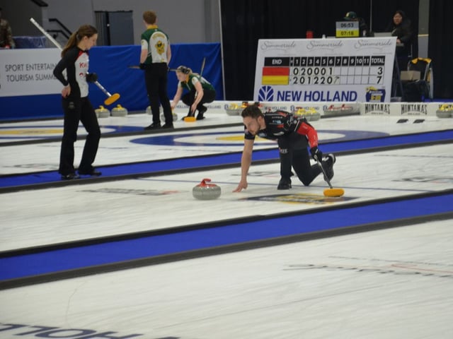 Brett Gallant releases a shot during the recent 2025 Canadian mixed doubles curling championship in Summerside. Gallant and his wife, Jocelyn Peterman, are representing Canada at this week's world mixed doubles championship in Fredericton.