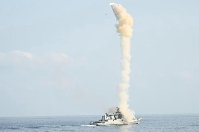 Indian Navy missile test on April 27, 2025 is seen in this image posted on social media.