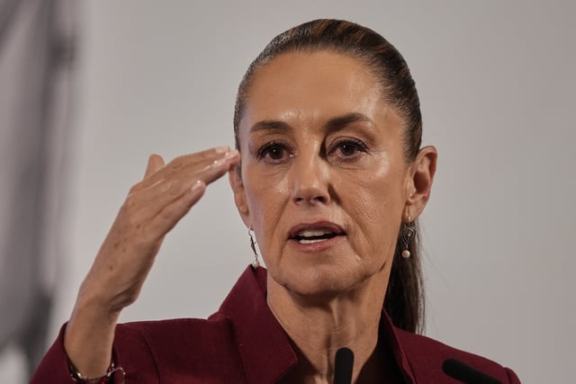 Mexican President Claudia Sheinbaum during her morning press conference at the National Palace in Mexico City, Wednesday, April 2, 2025. (AP Photo/Marco Ugarte)