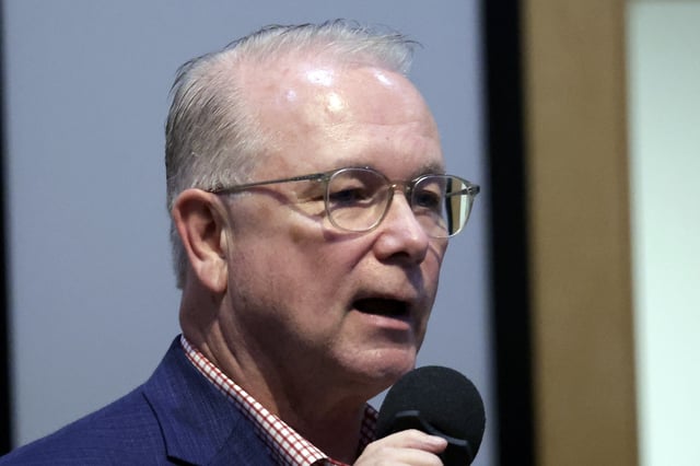 FILE - Dave Boliek, Republican candidate for North Carolina State Auditor, speaks at a rally, Jan. 26, 2024, in Roxboro, N.C. (AP Photo/Chris Seward, file)