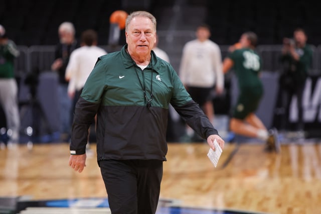 Mar 27, 2025; Atlanta, GA, USA; Michigan State Spartans head coach Tom Izzo during NCAA Tournament South Regional Practice at State Farm Arena. Mandatory Credit: Brett Davis-Imagn Images/File Photo