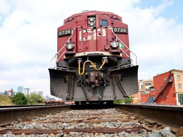A CP rail train sits on the tracks in Calgary on Thursday, August 22, 2024.
