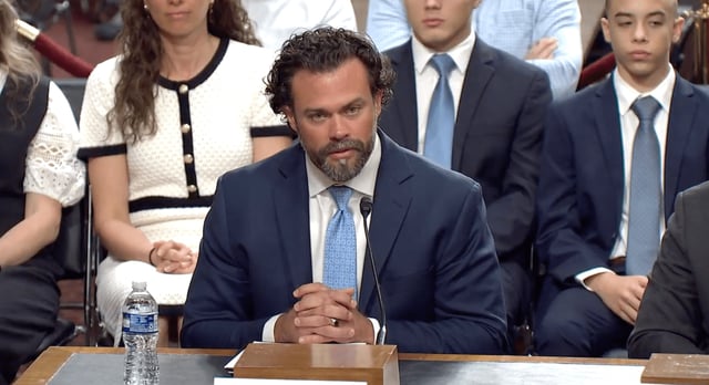 Matthew Lohmeier, President Trump’s nominee to be undersecretary of the Air Force, testified May 1, 2025, in front of the Senate Armed Services Committee. Credit: SASC livestream