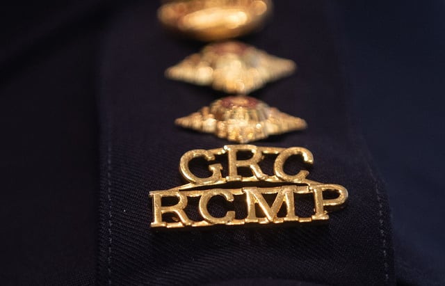 An RCMP epaulette is seen in Edmonton, Wednesday, Feb. 5, 2025. THE CANADIAN PRESS/Jason Franson