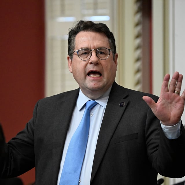 Quebec Education Minister Bernard Drainville responds to the opposition during question period at the legislature in Quebec City, Wednesday, April 23, 2025  THE CANADIAN PRESS/Jacques Boissinot