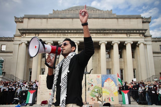 Mohsen Mahdawi speaks at a protest on the Columbia University campus on November 9, 2023 in New York City. 