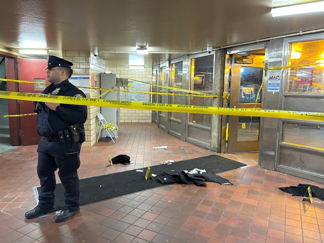 A 34-year-old man identified as Chris Jimenez was shot and killed after two men burst and opened fired in the lobby of 545 West 126th St. in NYCHA’s Manhattanville Houses on April 17, 2025. (Kerry Burke/New York Daily News)