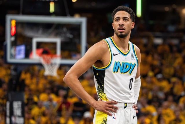 Apr 29, 2025; Indianapolis, Indiana, USA; Indiana Pacers guard Tyrese Haliburton (0)  during game five of the first round for the 2024 NBA Playoffs against the Milwaukee Bucks at Gainbridge Fieldhouse. Mandatory Credit: Trevor Ruszkowski-Imagn Images/File Photo