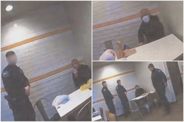Still images from police body camera footage show officers questioning Luigi Mangione at a McDonald’s in Altoona, Pennsylvania, where his lawyers say an illegal search of his backpack later took place.