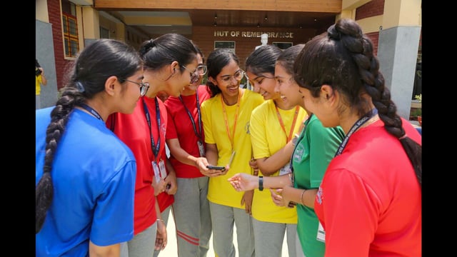 Students checking their ICSE results in Gurugram on Wednesday. (HT PHOTO)