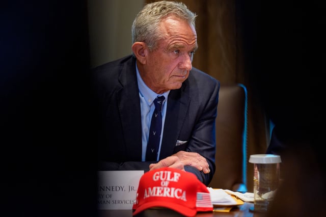 WASHINGTON, DC - APRIL 30: Health and Human Services Secretary Robert F. Kennedy Jr. appears during a Cabinet meeting at the White House on April 30, 2025 in Washington, DC. Trump convened the meeting as reports released today say the U.S. economy contracted 0.3% in the first quarter of 2025, the first negative reading in three years, fueled by a massive surge in imports ahead of the administration's expected tariffs. (Photo by Andrew Harnik/Getty Images)