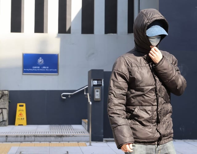 Anna Kwok’s brother leaves Kwun Tong Police Station on Friday. Photo: Jelly Tse