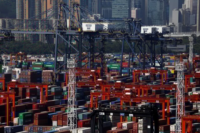 Containers are seen inside a container terminal at Kwai Chung district in Hong Kong, China May 30, 2016. Picture taken May 30, 2016.   REUTERS/Bobby Yip