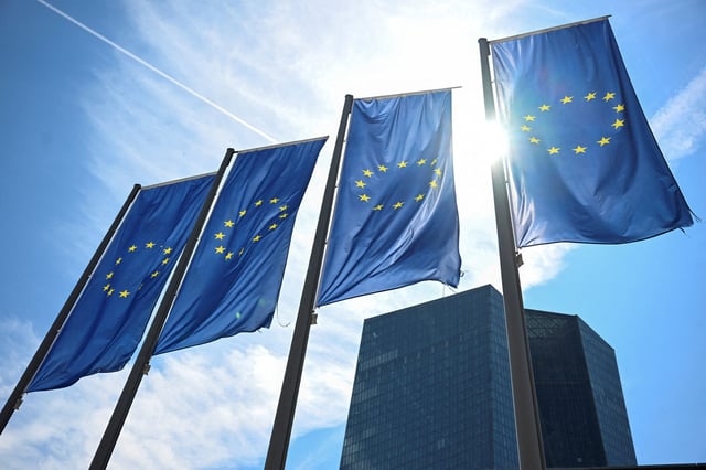 EU flags flutter in front of European Central Bank (ECB) headquarters in Frankfurt, Germany July 18, 2024. REUTERS/Jana Rodenbusch