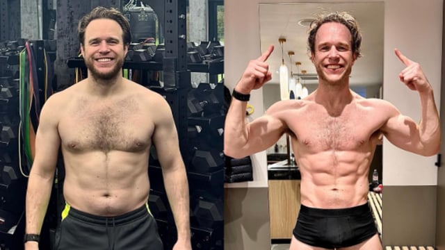 “12 weeks to shredded and pumped, wrote Greg as he shared Olly Murs' transformation picture.
