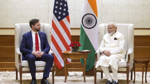 Prime Minister Narendra Modi and US Vice President JD Vance during delegation-level talks, in Delhi.