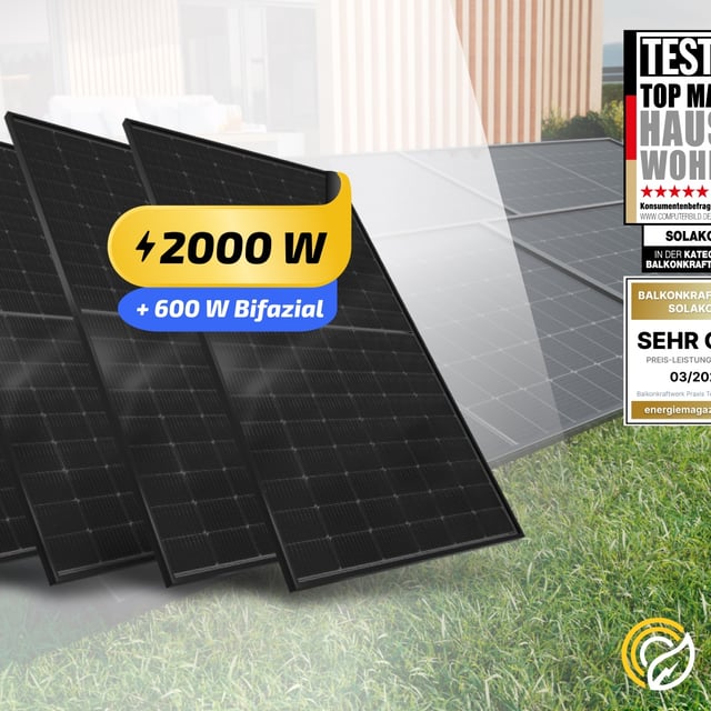 Das Balkonkraftwerk onPower 2000 Watt von Solakon bietet eine effiziente und nachhaltige Energieversorgung für umweltbewusste Haushalte zum Exklusiv-Preis von 469 Euro.