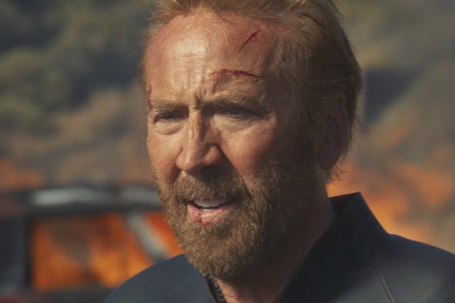This image released by Roadside Attractions shows Nicolas Cage in a scene from "The Surfer." (Roadside Attractions via AP)