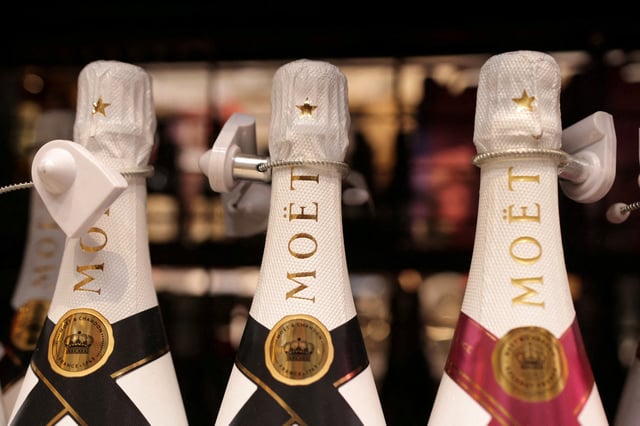 Moet Champagne bottles are displayed on a shelf in a supermarket in Sarajevo, Bosnia and Herzegovina, October 29, 2024. REUTERS/Dado Ruvic/File Photo