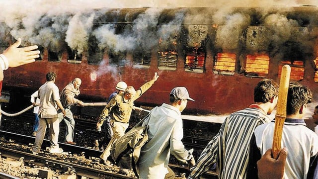 59 Hindu pilgrims and kar sevaks returning from Ayodhya on board the Sabarmati Express were killed when a group of people set fire to the train near the Godhra railway station in Gujarat (AP FILE)