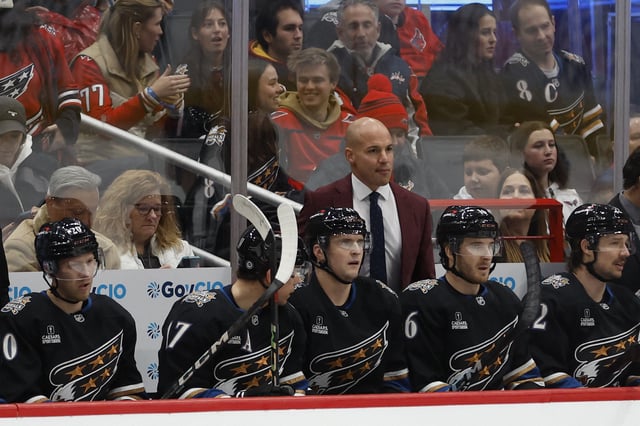 Nov 29, 2024; Washington, District of Columbia, USA; Washington Capitals head coach Spencer Carbery (M) looks on from behind the Capitals bench against the New York Islanders in the second period at Capital One Arena. Mandatory Credit: Geoff Burke-Imagn Images/File Photo