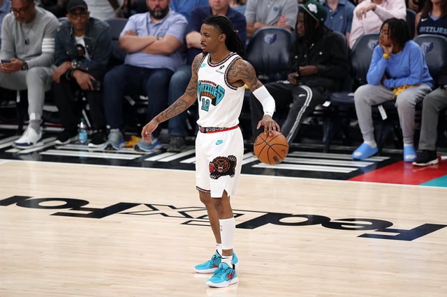 MEMPHIS, TENNESSEE - APRIL 24: Ja Morant #12 of the Memphis Grizzlies handles the ball against the Oklahoma City Thunder during Game Three of the Western Conference First Round NBA Playoffs at FedExForum on April 24, 2025 in Memphis, Tennessee.