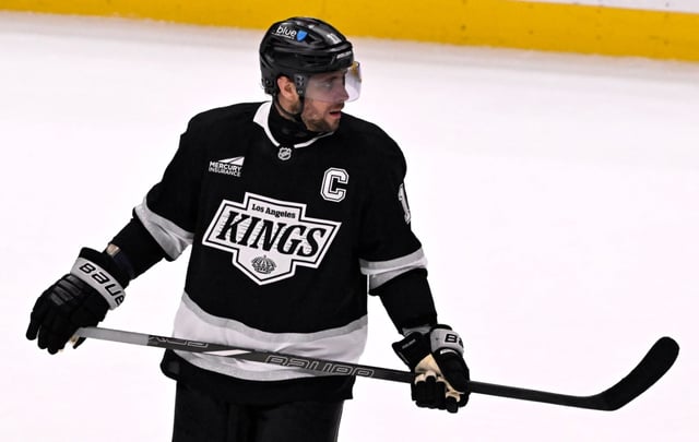 The Kings’ Anze Kopitar reacts after scoring against the Colorado Avalanche during the second period April 12, 2025, at Crypto.com Arena. (Photo by Keith Birmingham, Orange County Register/ SCNG)