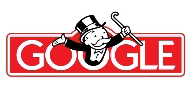 The logo for the board game Monopoly, complete with Uncle Pennybags, has been transformed to say Google.