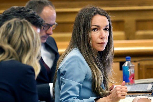 Karen Read sits at the defense table during her murder trial in Norfolk Superior Court in Dedham, Mass., on April 30, 2025.