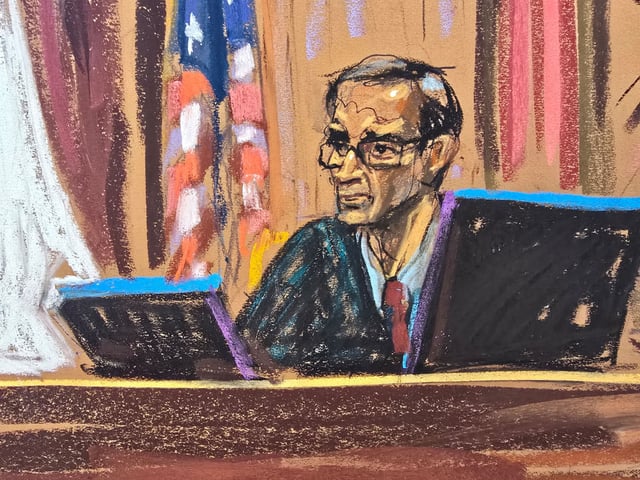 A courtroom sketch of Judge Arun Subramanian presiding over a court hearing for Sean 'Diddy' Combs in New York City.