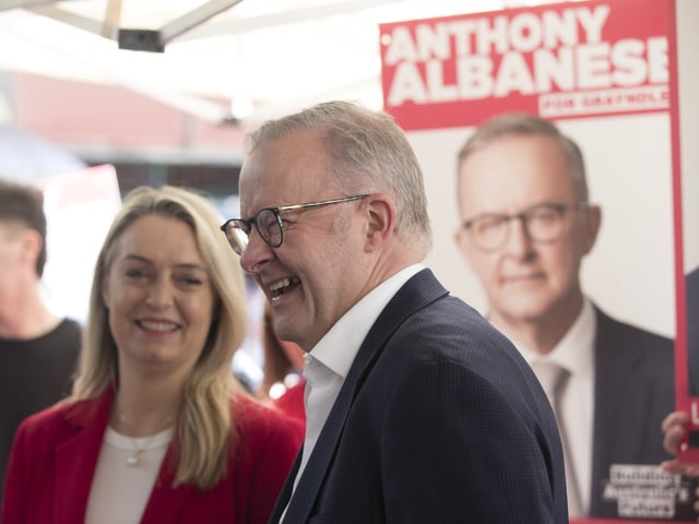 Anthony Albanese, Australia's prime minister, outside a polling station during a federal election in Sydney, Australia, on Saturday, May 3, 2025. Voting has started across Australia's heavily-populated eastern coast in the 2025 election, with opinion polls indicating that Albanese is on track to become the first leader to win consecutive ballots in more than two decades. Photographer: Brent Lewin/Bloomberg via Getty Images