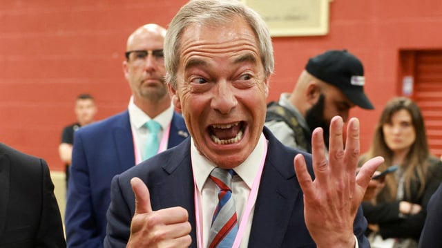 Nigel Farage reacts to the news that Reform UK has won the Runcorn & Helsby by-election