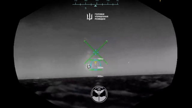 This screengrab from a video released by the Defense Intelligence of Ukraine shows what they say is a Russian Su-30 fighter jet being shot down over the Black Sea by a Ukrainian seaborne Magura drone on Friday. CNN could not independently verify the claim.