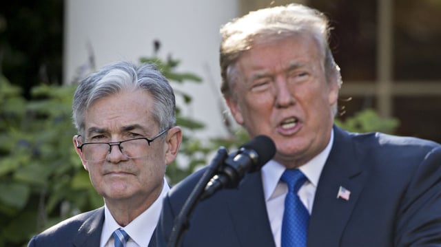Trump speaks alongside then-Fed chair nominee Jerome Powell in November 2017. Photo: Andrew Harrer/Bloomberg via Getty Images